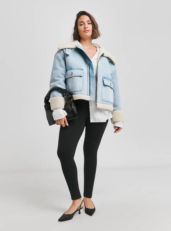 SIMPLY BE Light Wash Denim Aviator Jacket 32